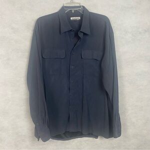 Firethorn Silver Shirt Mens Large Blue Suede Feel Pockets Button Up Long Sleeve